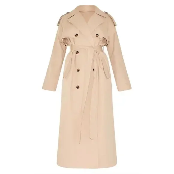 PRETTY LITTLE THINGS | Sz. 12 Beige Belted Double Breasted Trench Coat - Picture 2 of 2